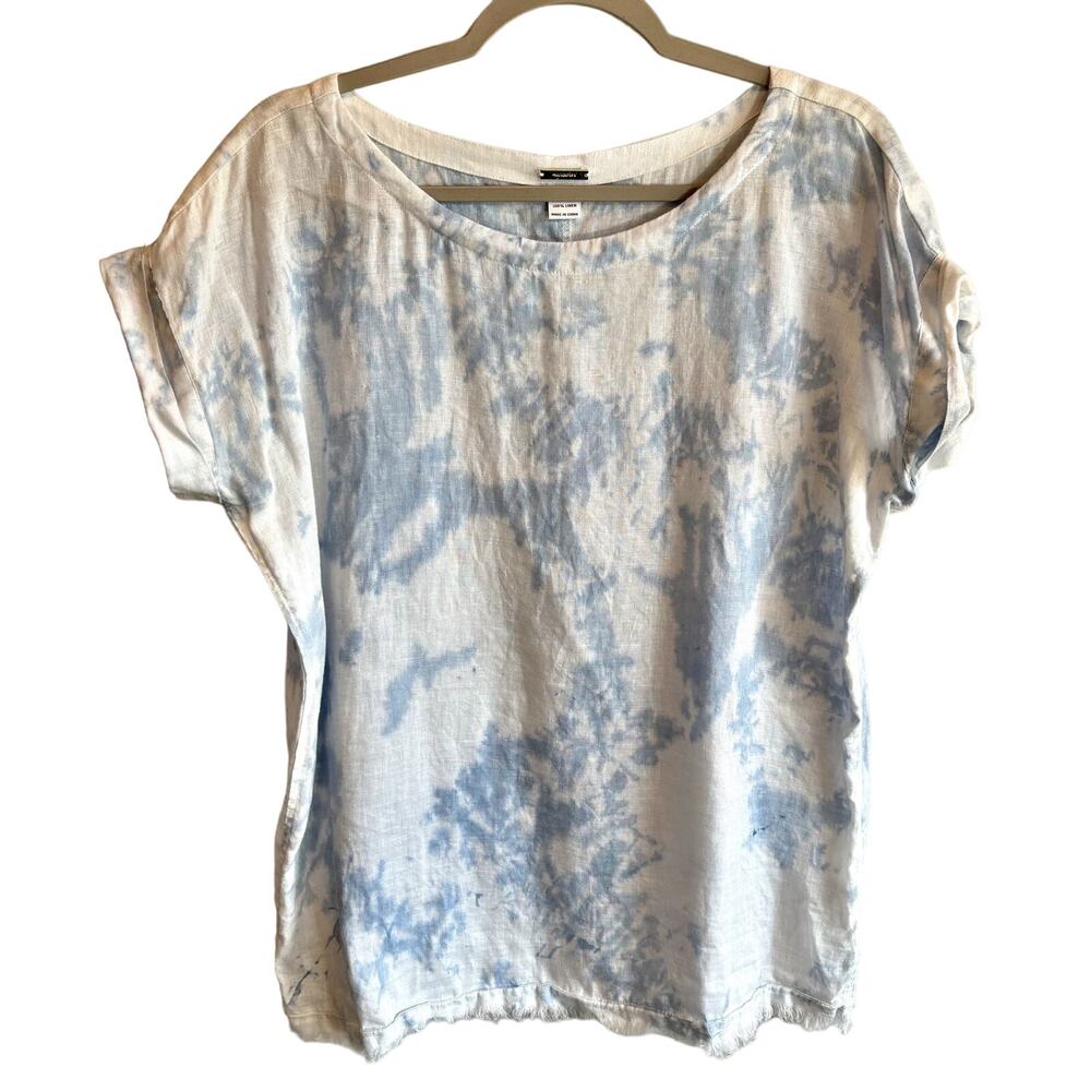 Magaschoni Tie-Dye Linen Short Sleeve Tunic Top - size Small